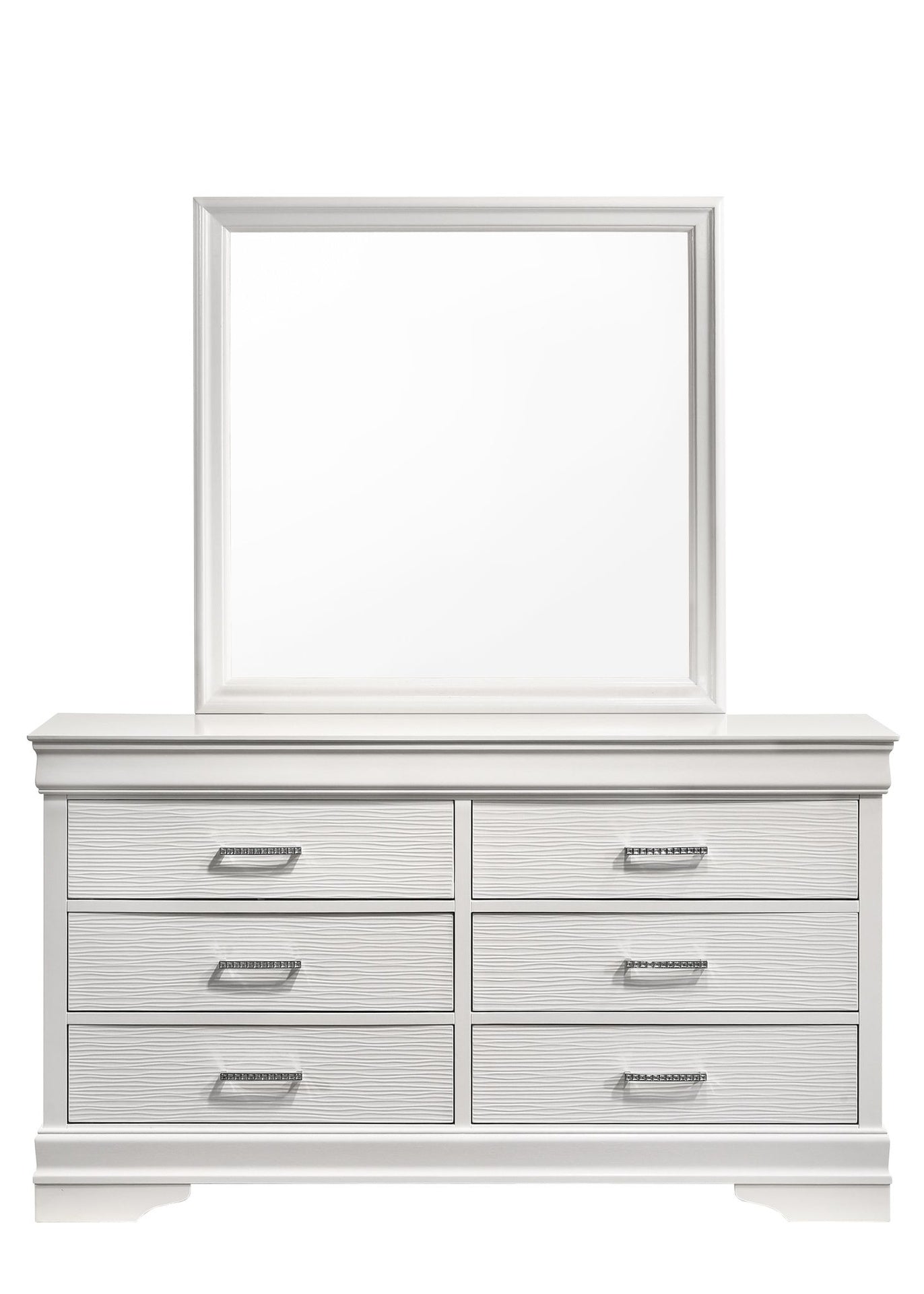 Modern 6 Drawer Dresser made with Wood in White(Includes Dresser only-Mirror not included)