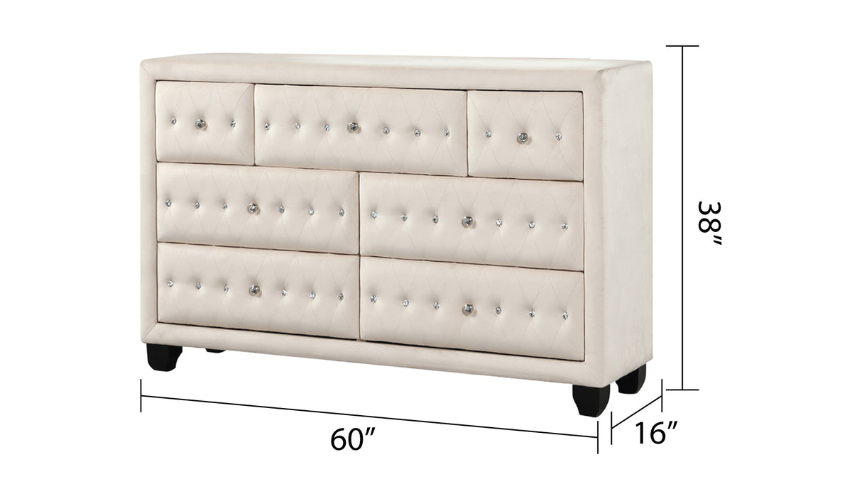 SOPHIA Crystal Tufted Full 4 Pc Bed Made with Wood in Cream(NJ INVENTORY)