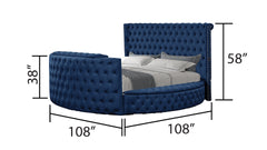 Modern Style Crystal Tufted Queen Bed  Made with wood in Blue