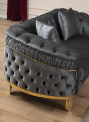 VANESSA 3 PC Livingroom Set in Grey and Gold with Fabric button-tufted velvet upholstery Finish (NJ INVENTORY)