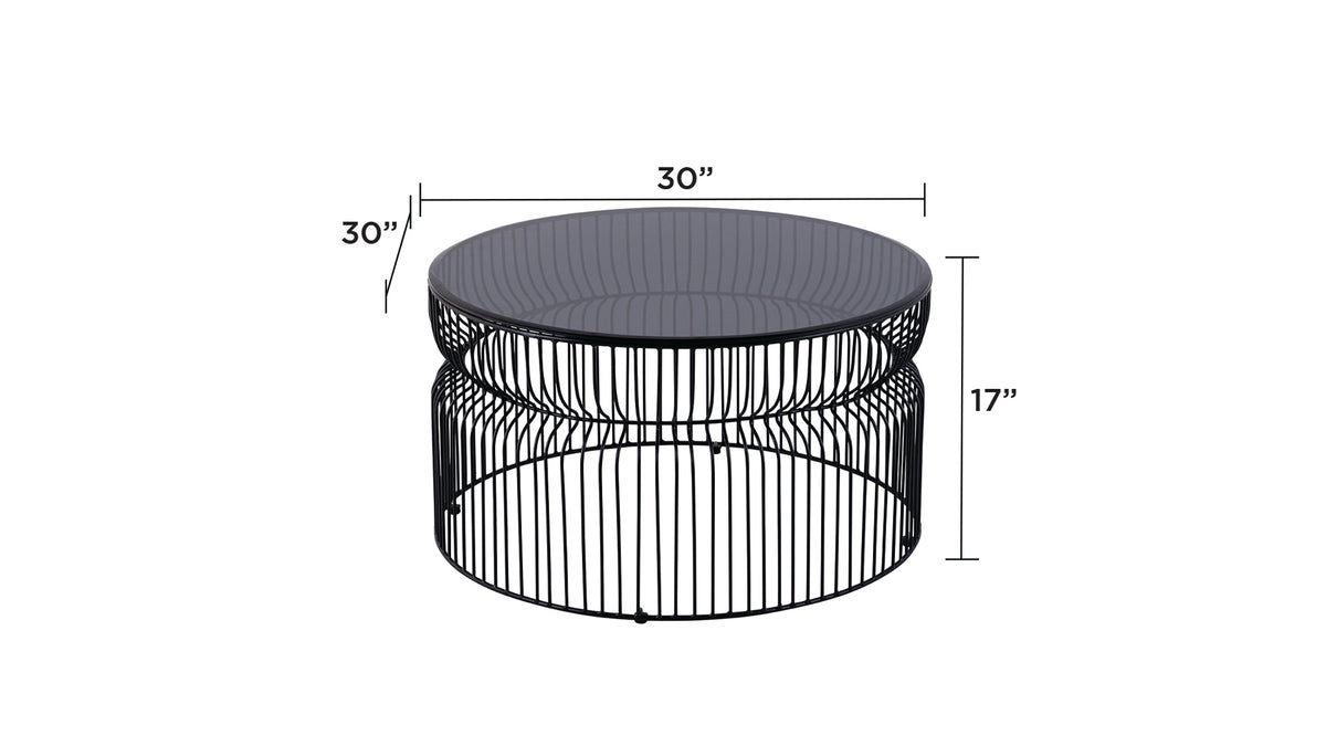 CT901 & ET901 Set Modern Contemporary Metal Nested base and Tinted tempered glass top material 30" Round Coffee Table, 21"Height End Table, Side Table for Living room, Black