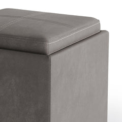 Rockwood 17 inch Wide Cube Storage Ottoman with Tray in Distressed Slate Grey Vegan Leather