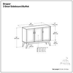 Draper Mid Century 3 Door Sideboard Buffet
