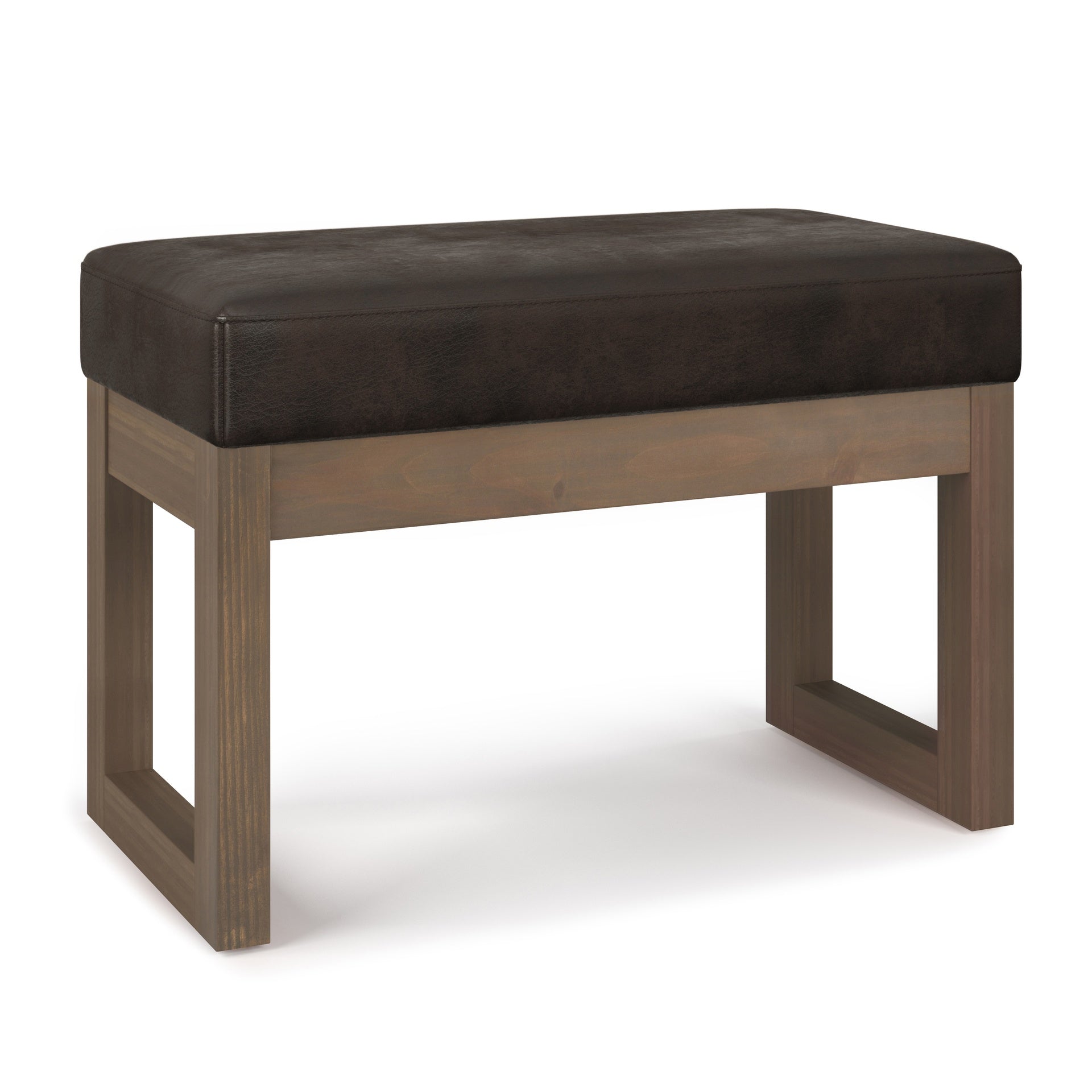 Milltown 27 inch Wide Solid Wood Footstool Small Ottoman Bench in Distressed Brown
