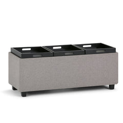 Avalon 42 inch Wide Storage Ottoman in Cloud Grey Linen Look Fabric