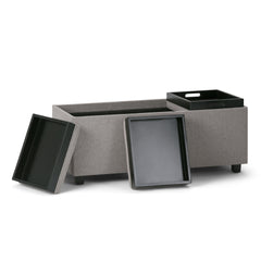 Avalon 42 inch Wide Storage Ottoman in Cloud Grey Linen Look Fabric