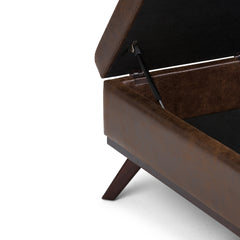 Owen 36 inch Wide Square Coffee Table Storage Ottoman in Distressed Chestnut Brown Vegan Leather