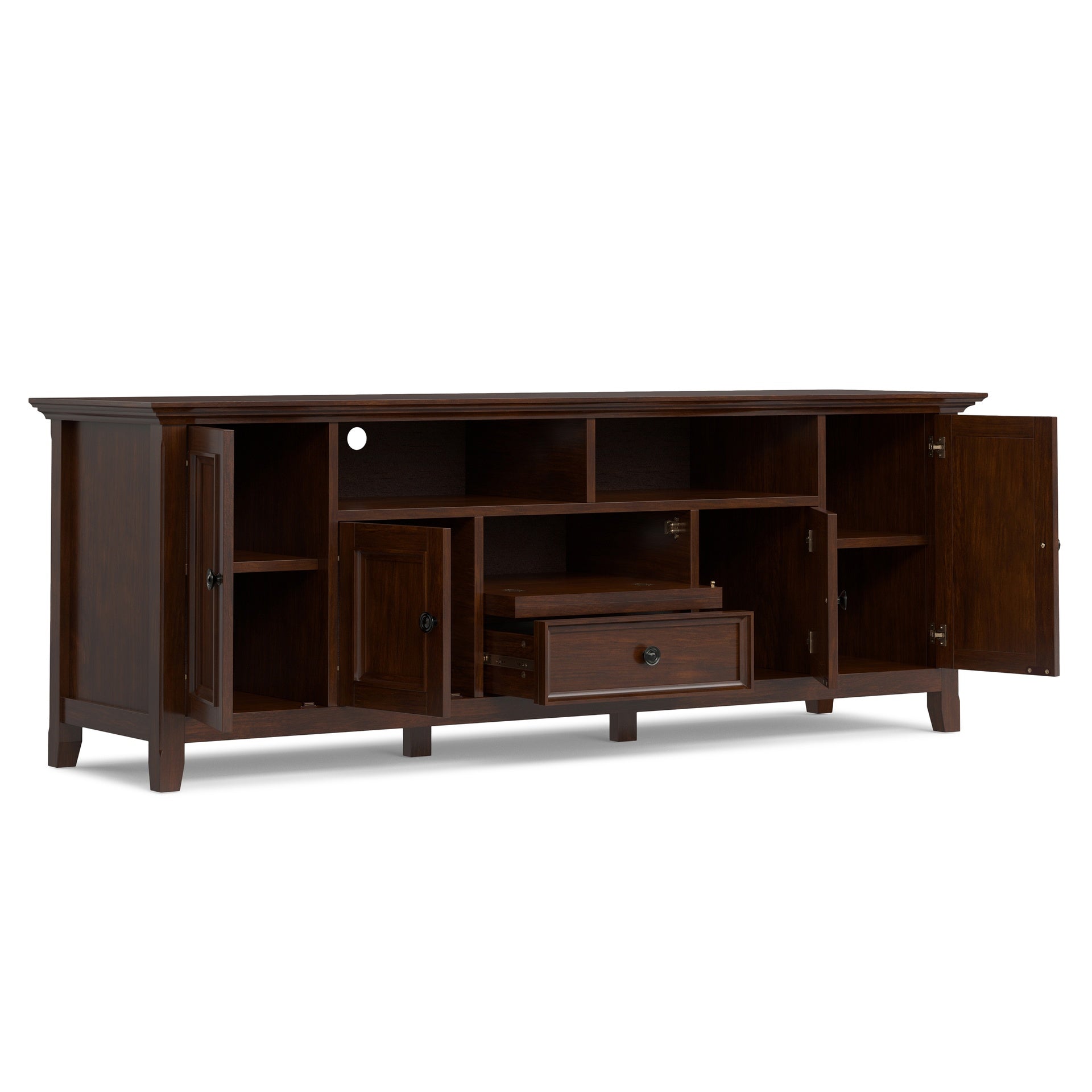 Amherst 72 inch Wide Solid Wood TV Stand in Russet Brown For TVs up to 80 inches