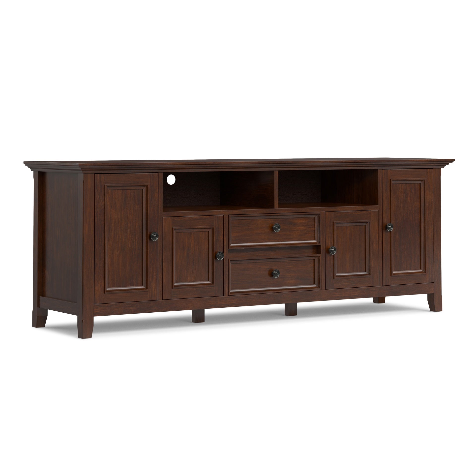 Amherst 72 inch Wide Solid Wood TV Stand in Russet Brown For TVs up to 80 inches