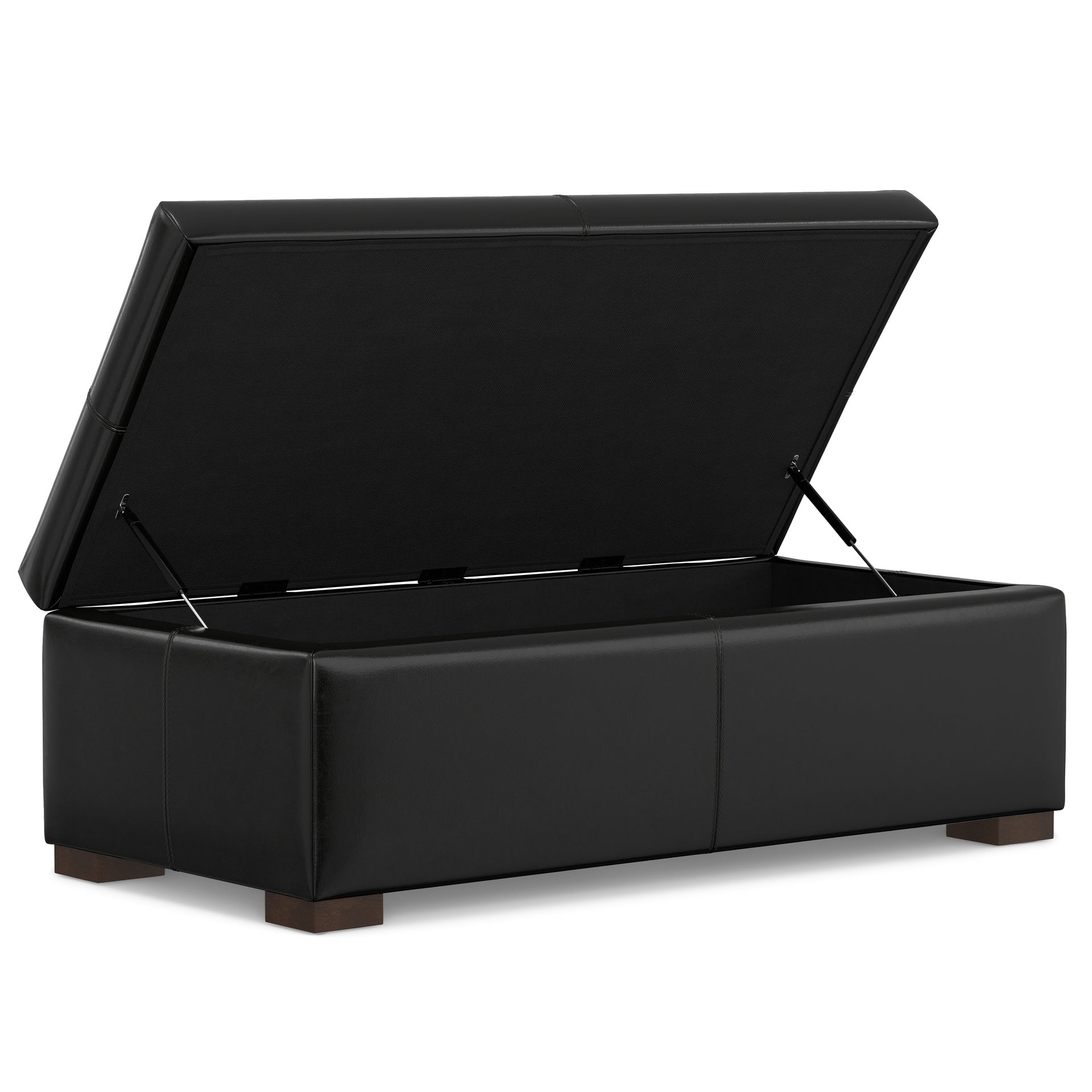 Gabbie 48 inch Wide Rectangular Storage Ottoman in Midnight Black PU Vegan Leather
