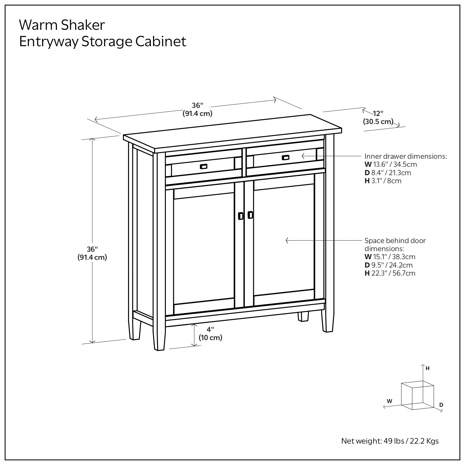 Warm Shaker 36 inch Wide Solid Wood Entryway Storage Cabinet in Light Golden Brown