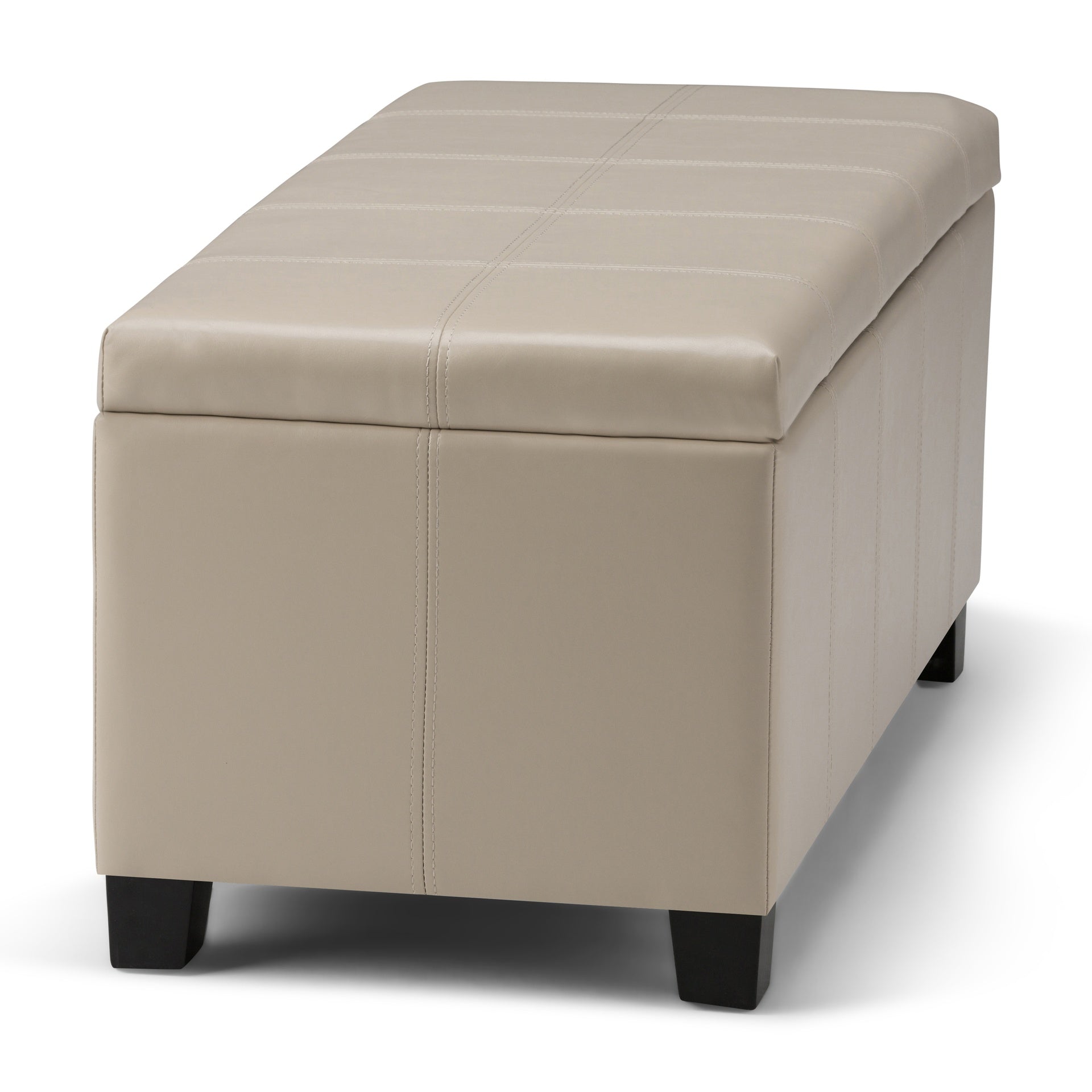 Dover 36 inch Wide Storage Ottoman Bench in Satin Cream Vegan Leather
