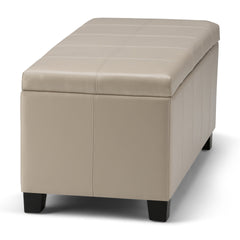 Dover 36 inch Wide Storage Ottoman Bench in Satin Cream Vegan Leather