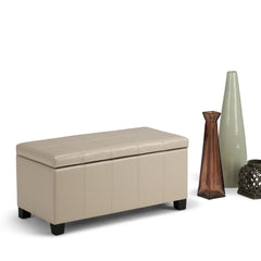 Dover 36 inch Wide Storage Ottoman Bench in Satin Cream Vegan Leather