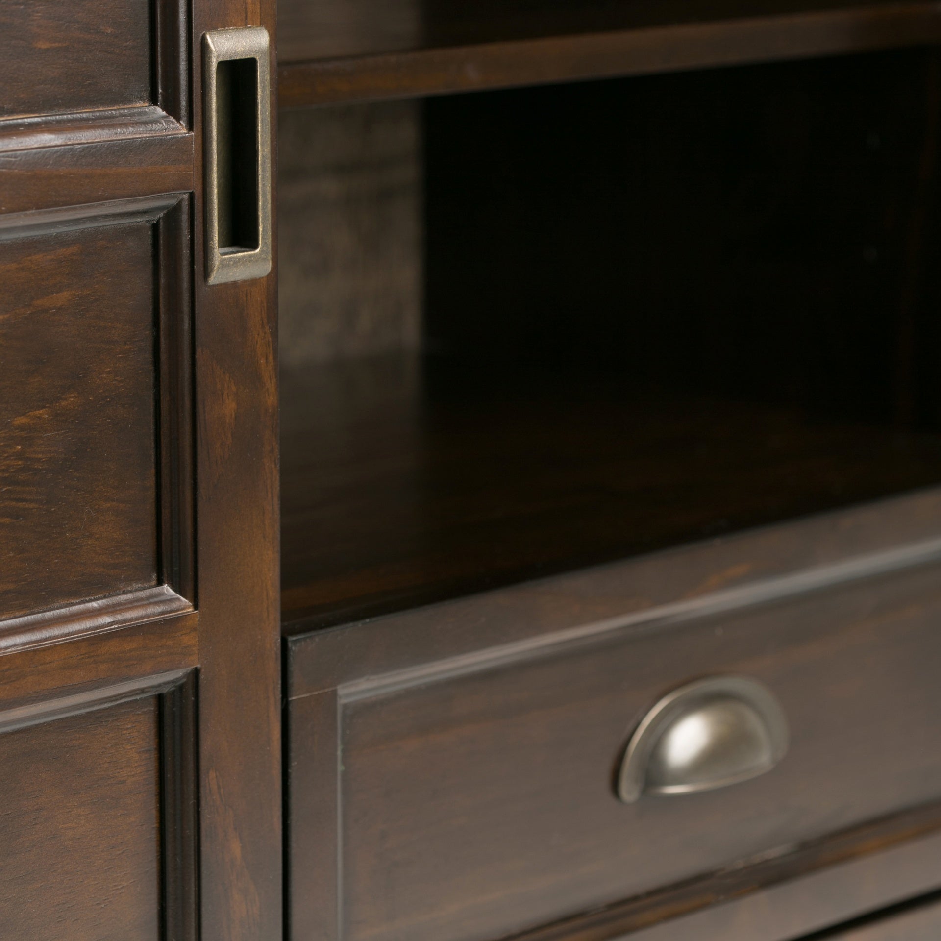 Burlington 54 inch Wide Solid Wood Tall TV Stand in Mahogany Brown For TVs up to 60 inches