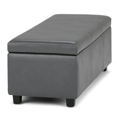 Avalon 48 inch Wide Storage Ottoman Bench in Stone Grey Vegan Leather