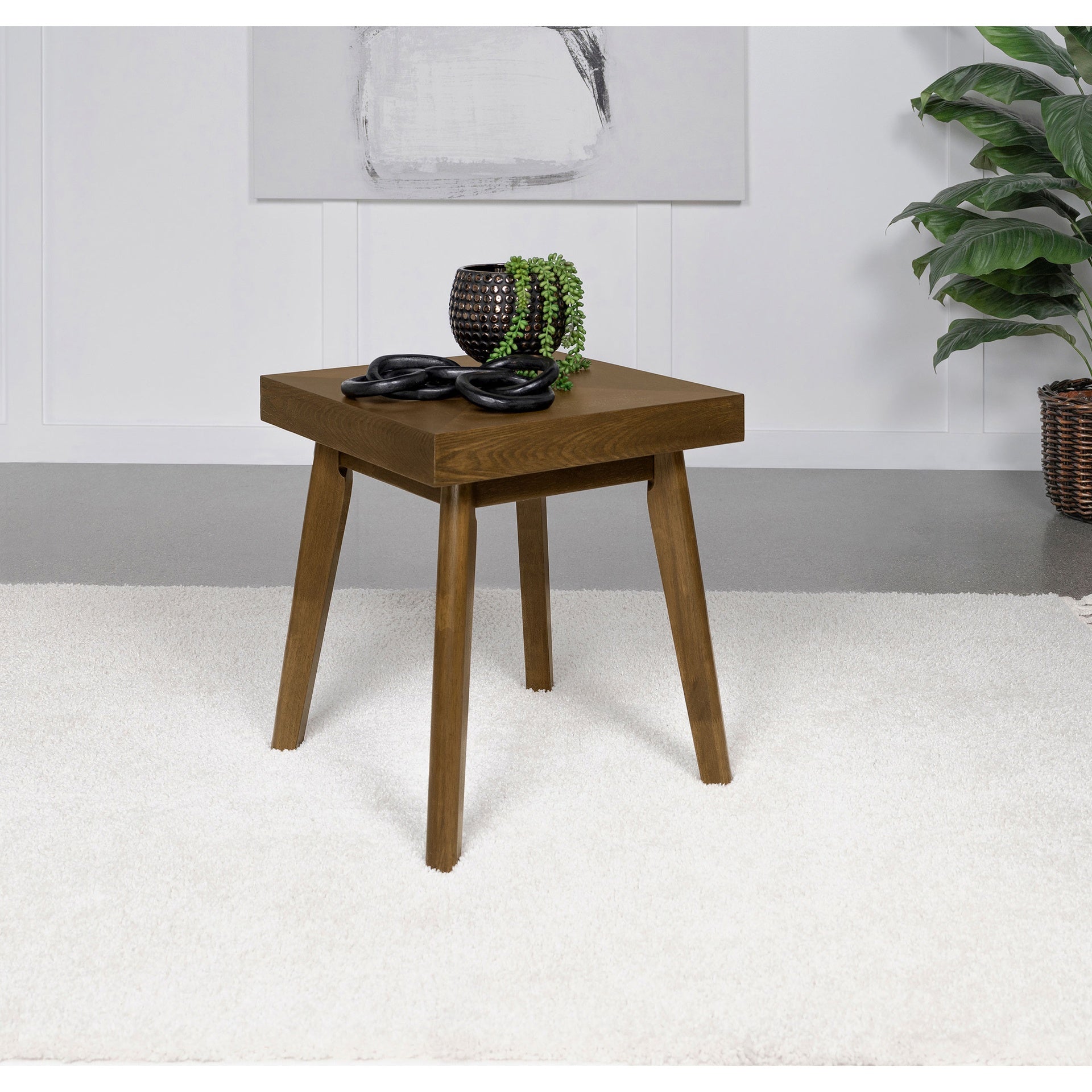 Hayward Walnut Brown Square Wood Side End Table