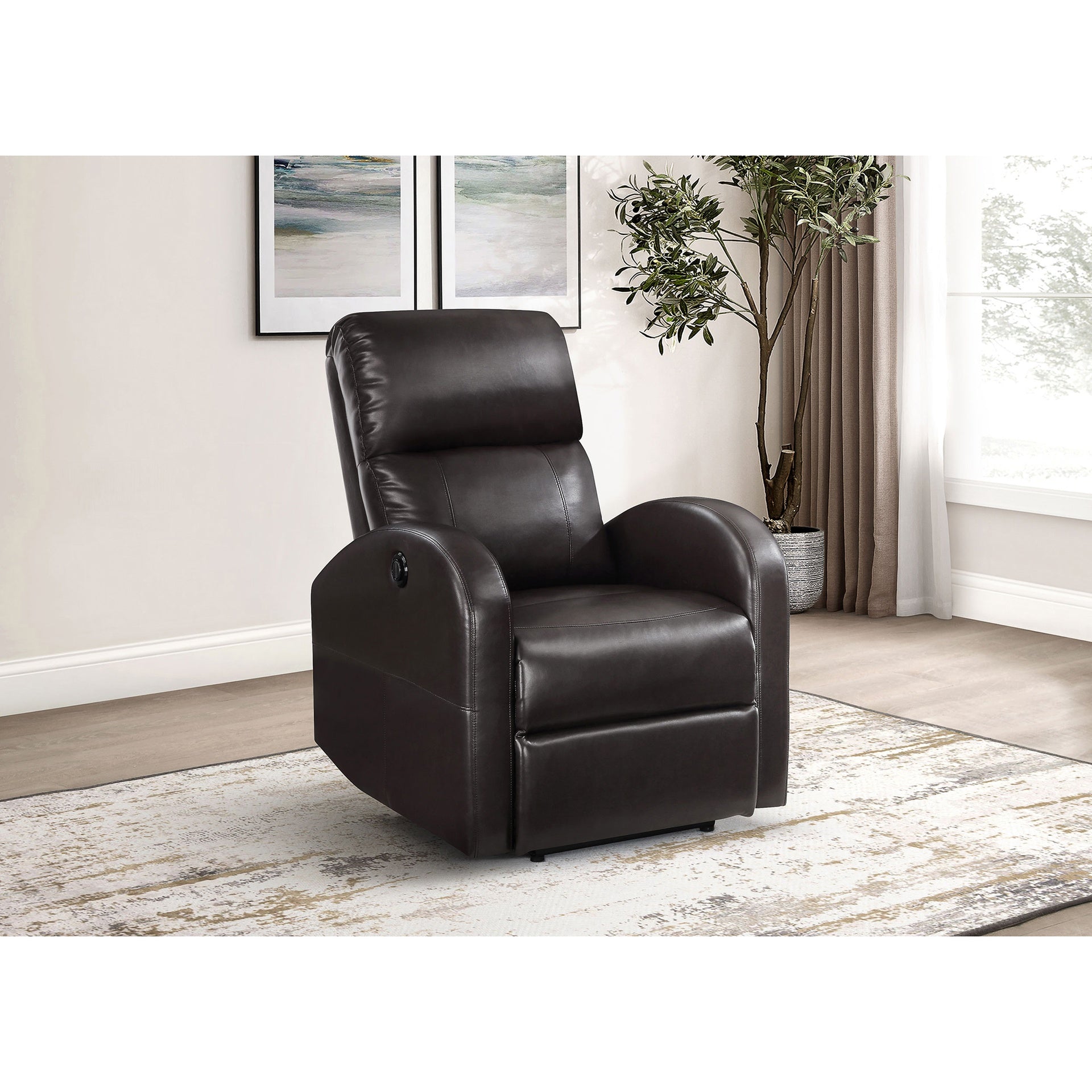 Meglia Brown Upholstered Power Recliner Chair