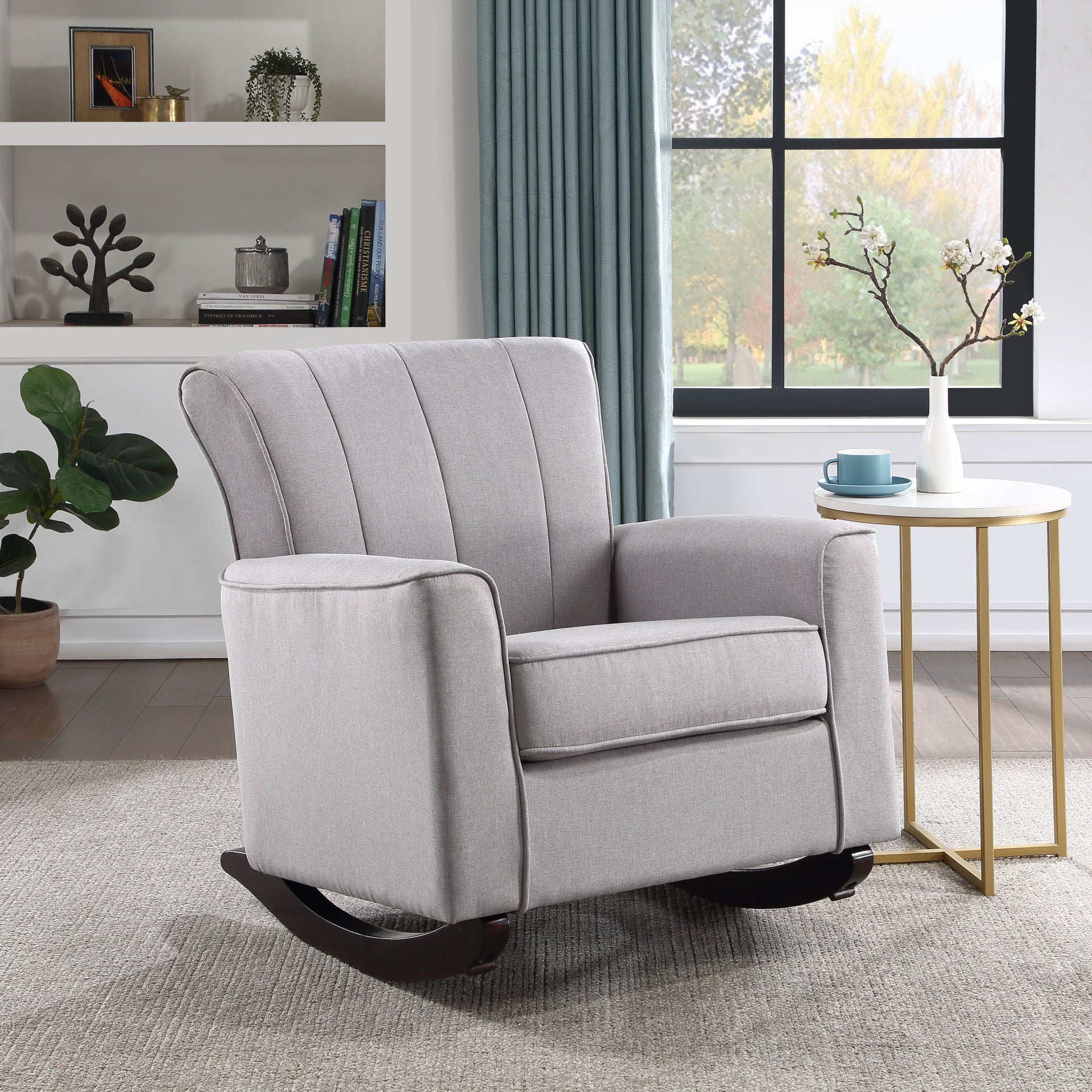 Light Grey Rocking Chair with Track Arm