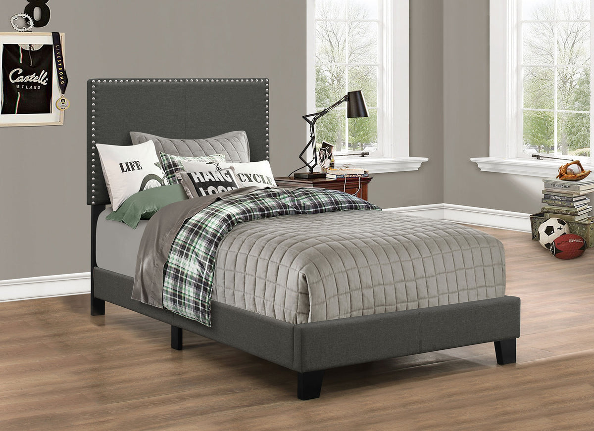 Charcoal Twin Bed with Nailhead Trim