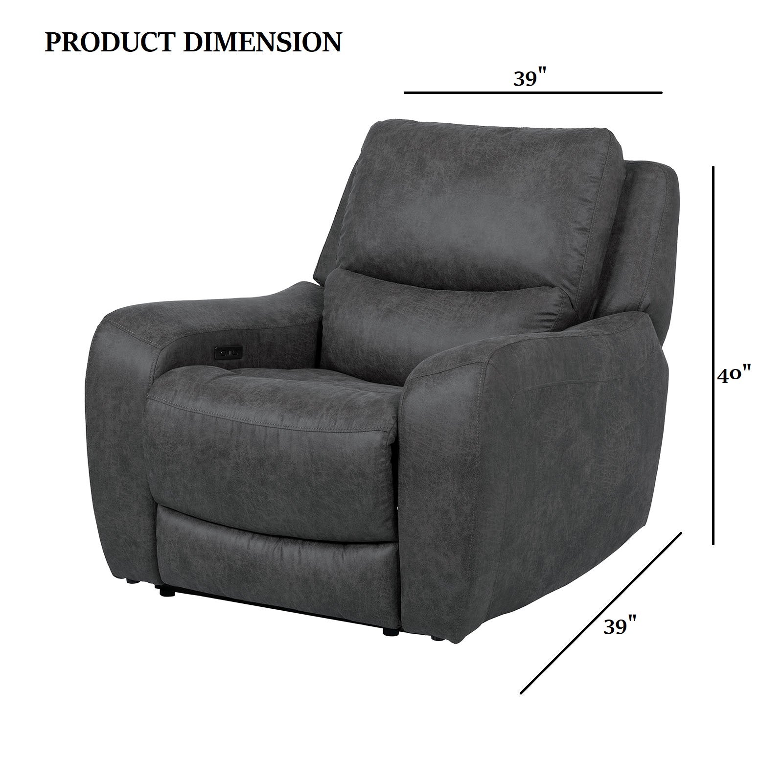 Contemporary Style Power Recliner Oversized Seat Track Arms Corner Blocked Hardwood frame High Density Foam Dark Gray Finish