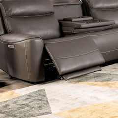 Power Reclining Sectional Couch Dark Gray Leatherette Sofa Corner Wedge Chairs Console Living Room Furniture Recliner L-Shaped Sectional