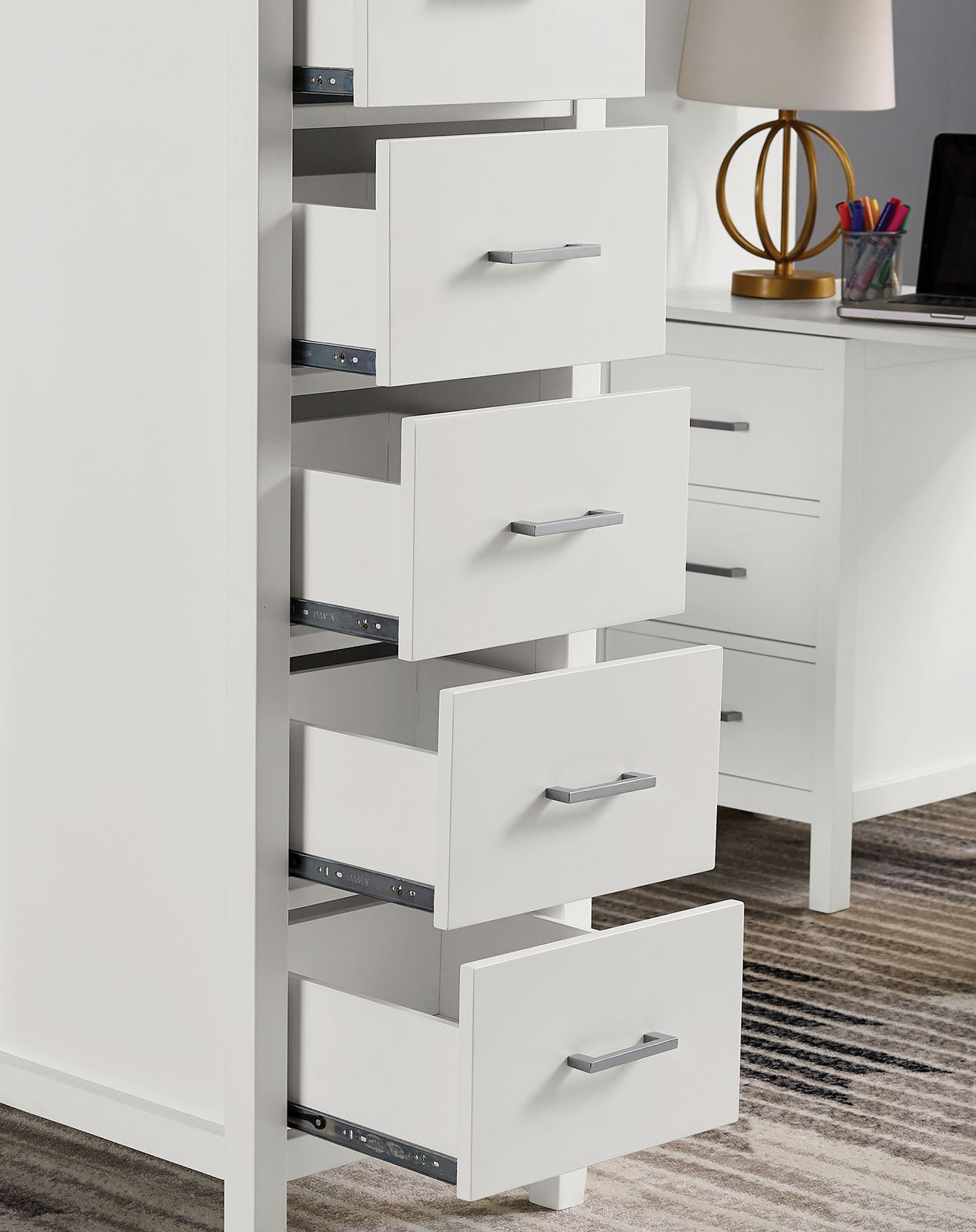 Transitional Twin Loft Bed With Eight Drawers Three Large Shelves Attached Ladder And Wood Structure, White