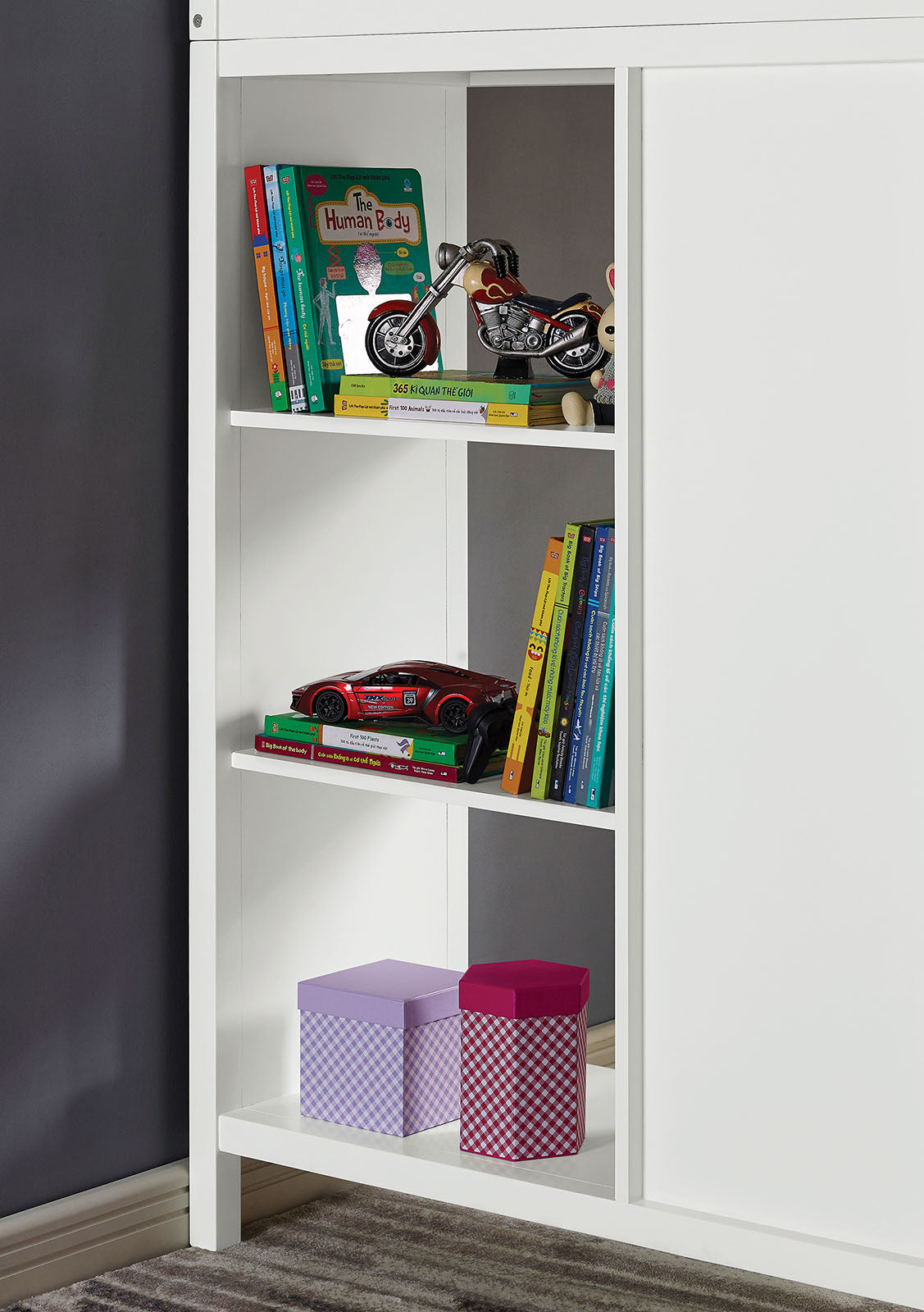 Transitional Twin Loft Bed With Eight Drawers Three Large Shelves Attached Ladder And Wood Structure, White