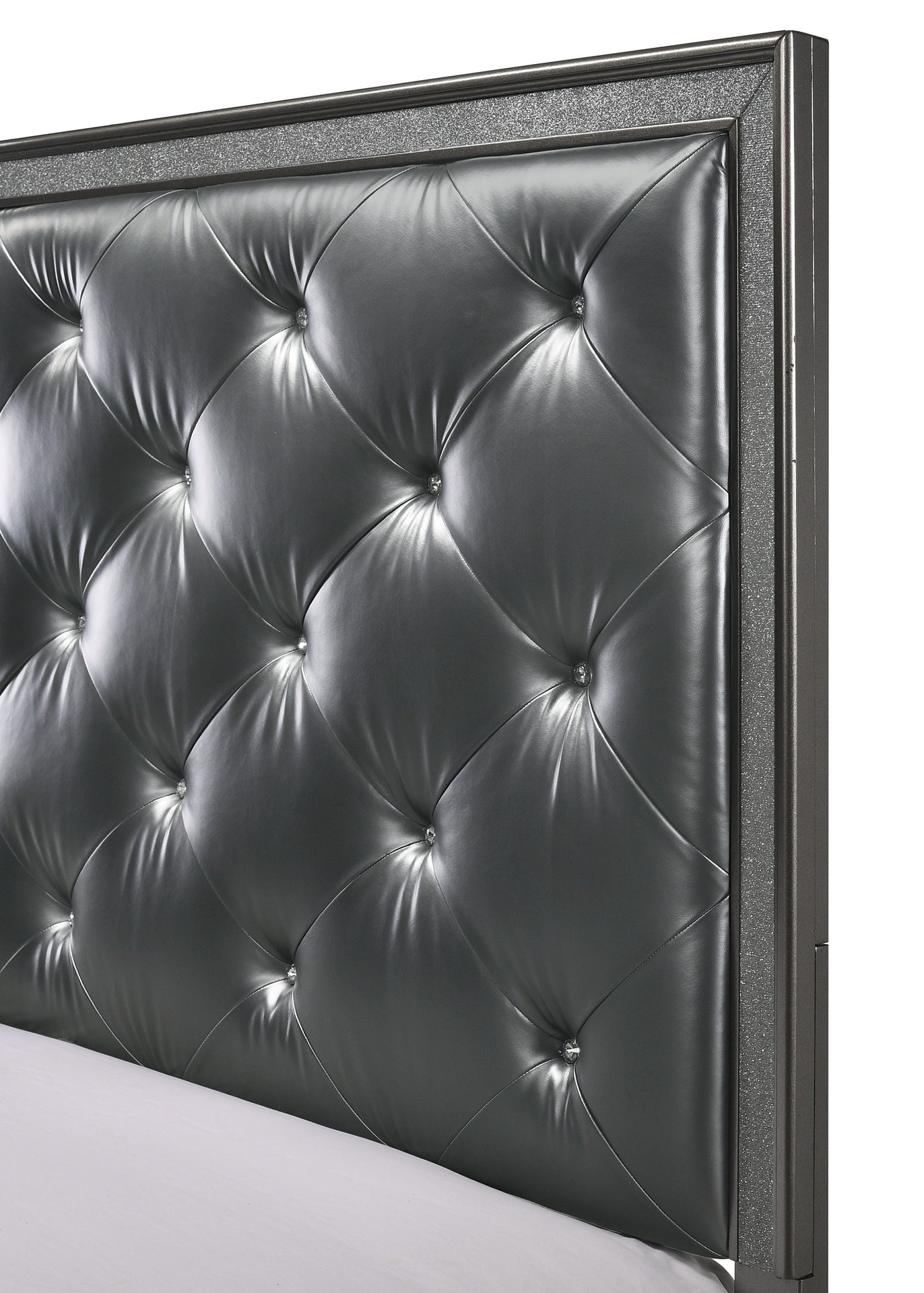 1pc King Size Panel Bed Dark Gray Shimmering Finishes Plush, Tufted Upholstery High Headboard