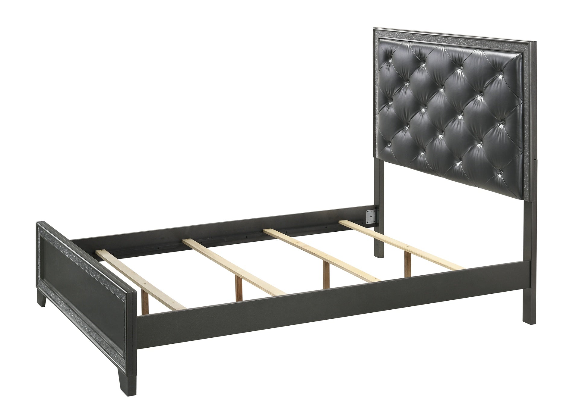 1pc King Size Panel Bed Dark Gray Shimmering Finishes Plush, Tufted Upholstery High Headboard