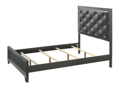 1pc King Size Panel Bed Dark Gray Shimmering Finishes Plush, Tufted Upholstery High Headboard