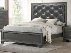 1pc King Size Panel Bed Dark Gray Shimmering Finishes Plush, Tufted Upholstery High Headboard