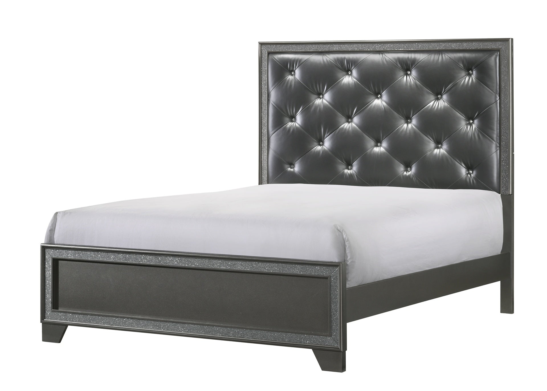 1pc King Size Panel Bed Dark Gray Shimmering Finishes Plush, Tufted Upholstery High Headboard