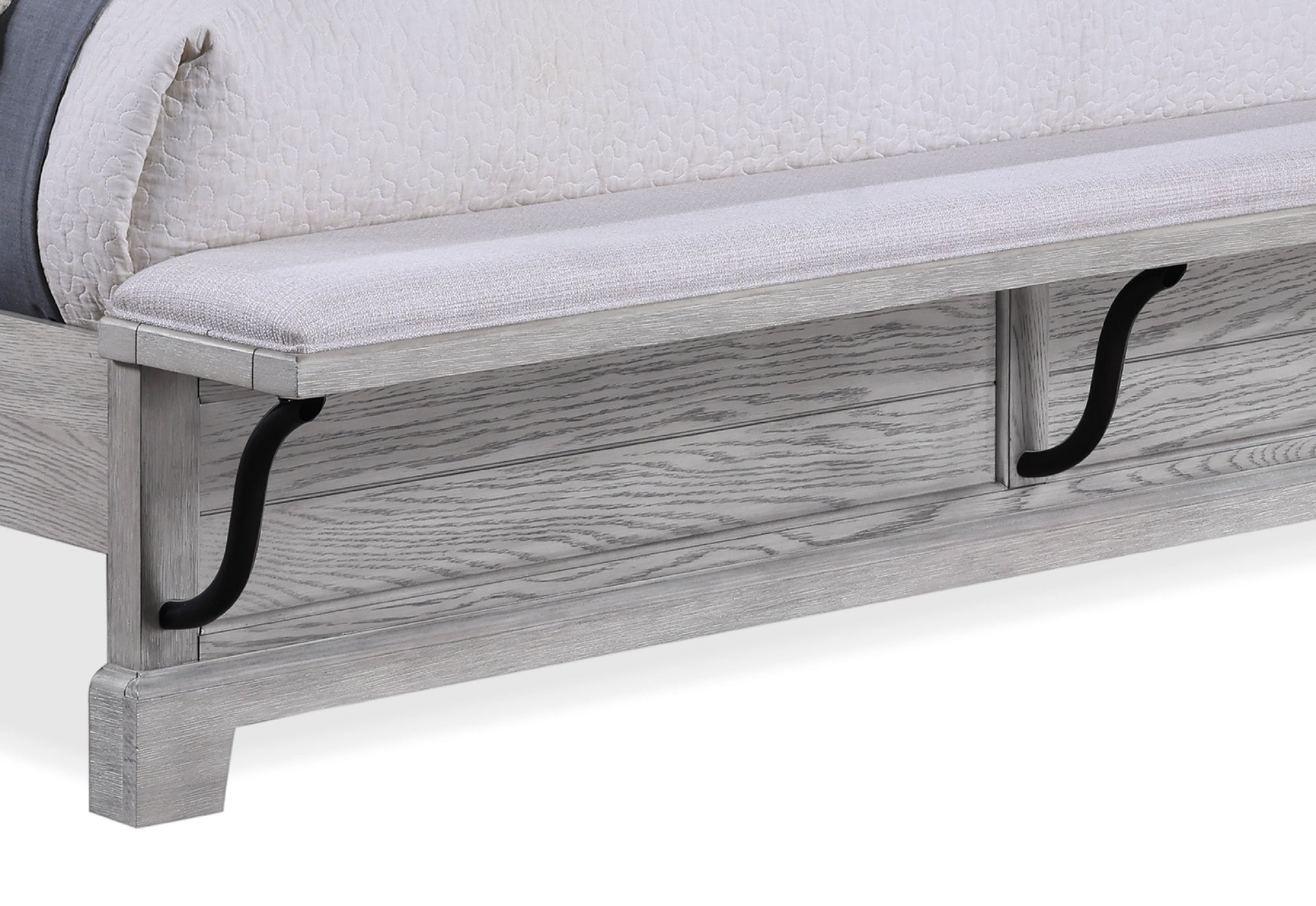 1pc Rustic Charm Footboard Bench Panel Queen Bed Soft Greige Natural Wood Grain Solid Wood