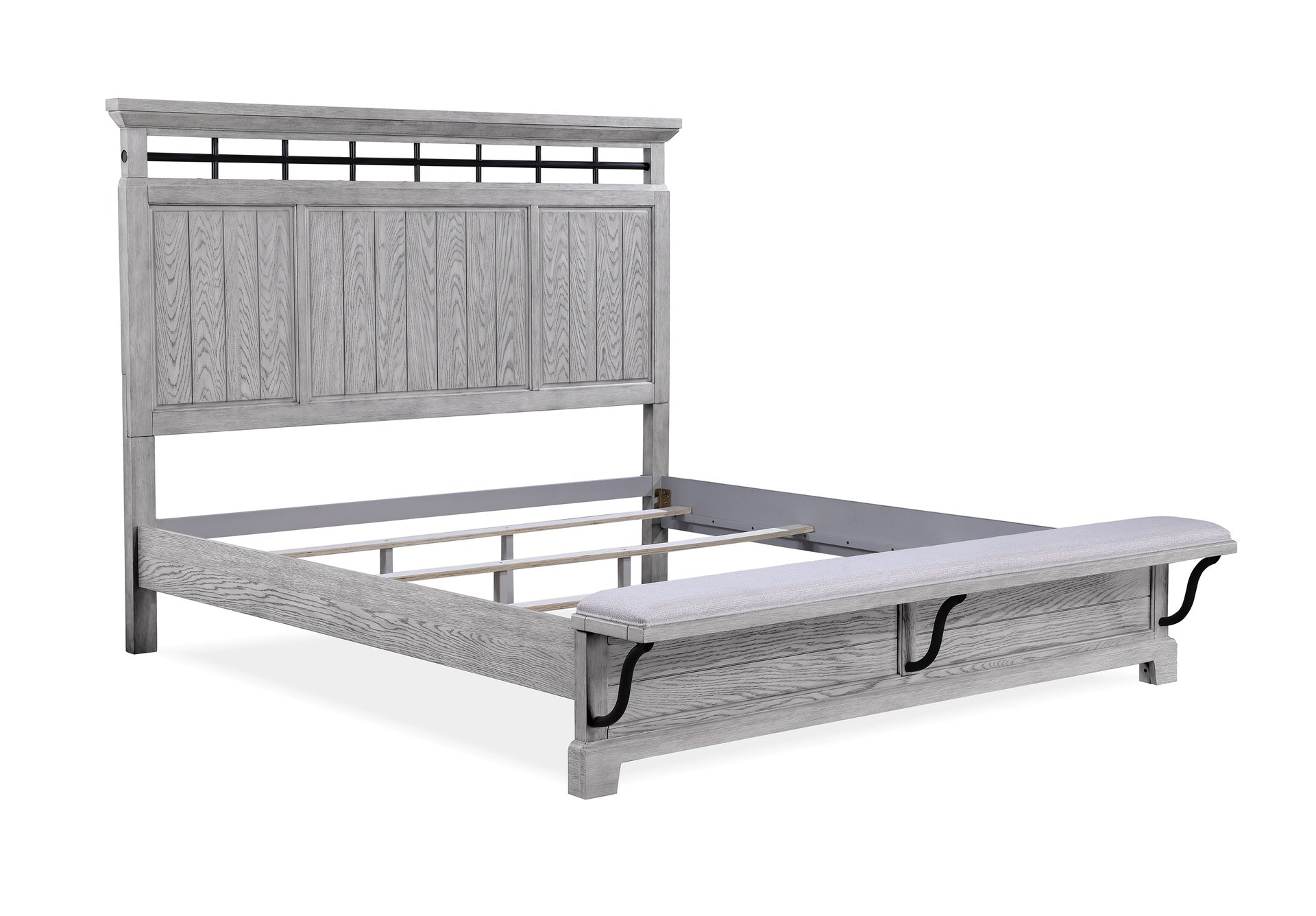 1pc Rustic Charm Footboard Bench Panel Queen Bed Soft Greige Natural Wood Grain Solid Wood