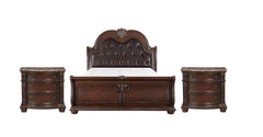1pc Traditional Style Faux Leather Upholstered Headboard Button Tufted Formal Bedroom Furniture Formal Queen Sleigh Bed Antique Brown Finish