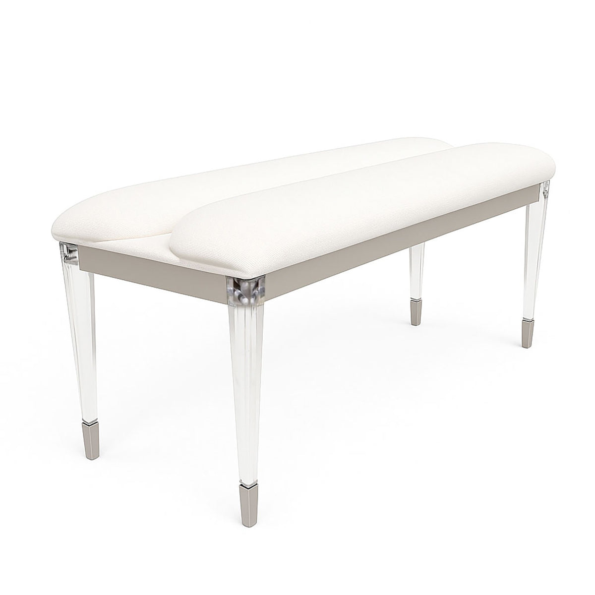 Contemporary Silver 1pc Bench Acrylic Legs Engineered Wood Bedroom Furniture Upholstered Seat Bench