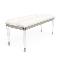 Contemporary Silver 1pc Bench Acrylic Legs Engineered Wood Bedroom Furniture Upholstered Seat Bench