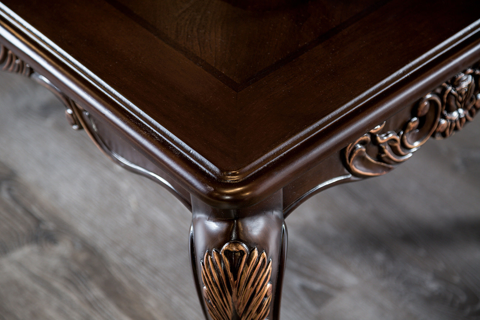 Traditional Style 1pc Square End Table Solid Wood Structure Curve Legs Gold Finish Carved Design Dark Cherry Finish