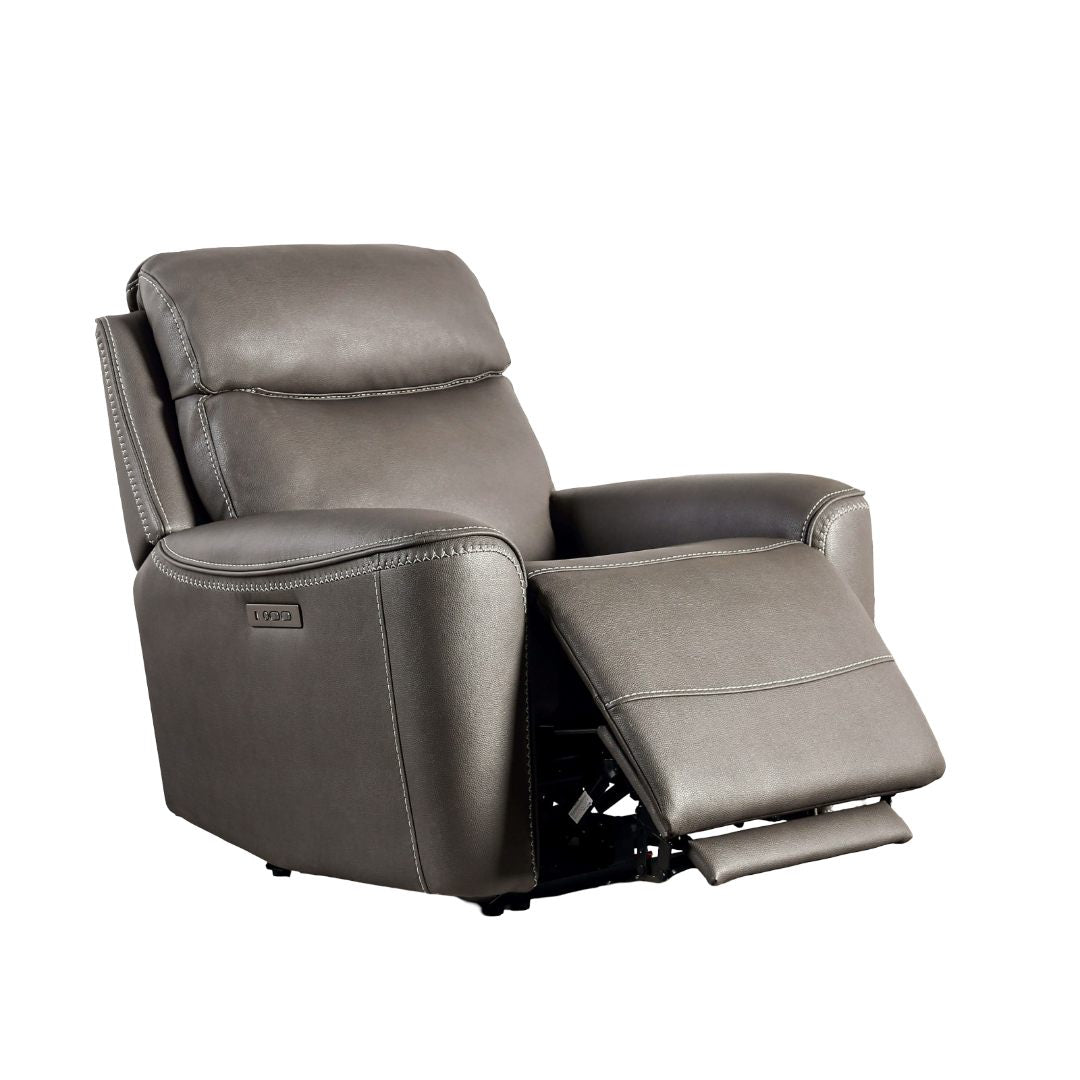 Gray Finish Power Recliner Transitional Style Extendable Footrest Broad Armrest Primary Living Room