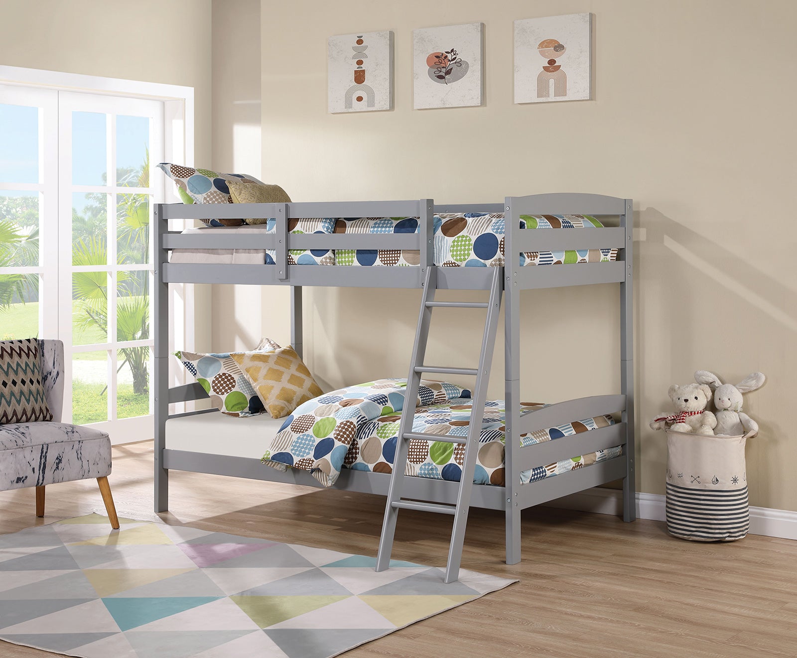 Modern Transition Bunk Bed Slat Design Assembled And Oval Nuts, Gray