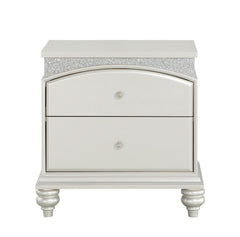 Platinum Finish Glam Nightstand with 2x Drawers Sparkling Rhinestones Wooden Bedroom Furniture 1pc
