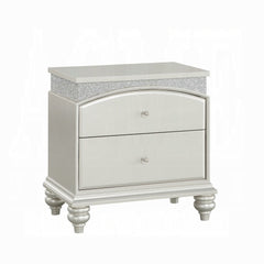 Platinum Finish Glam Nightstand with 2x Drawers Sparkling Rhinestones Wooden Bedroom Furniture 1pc