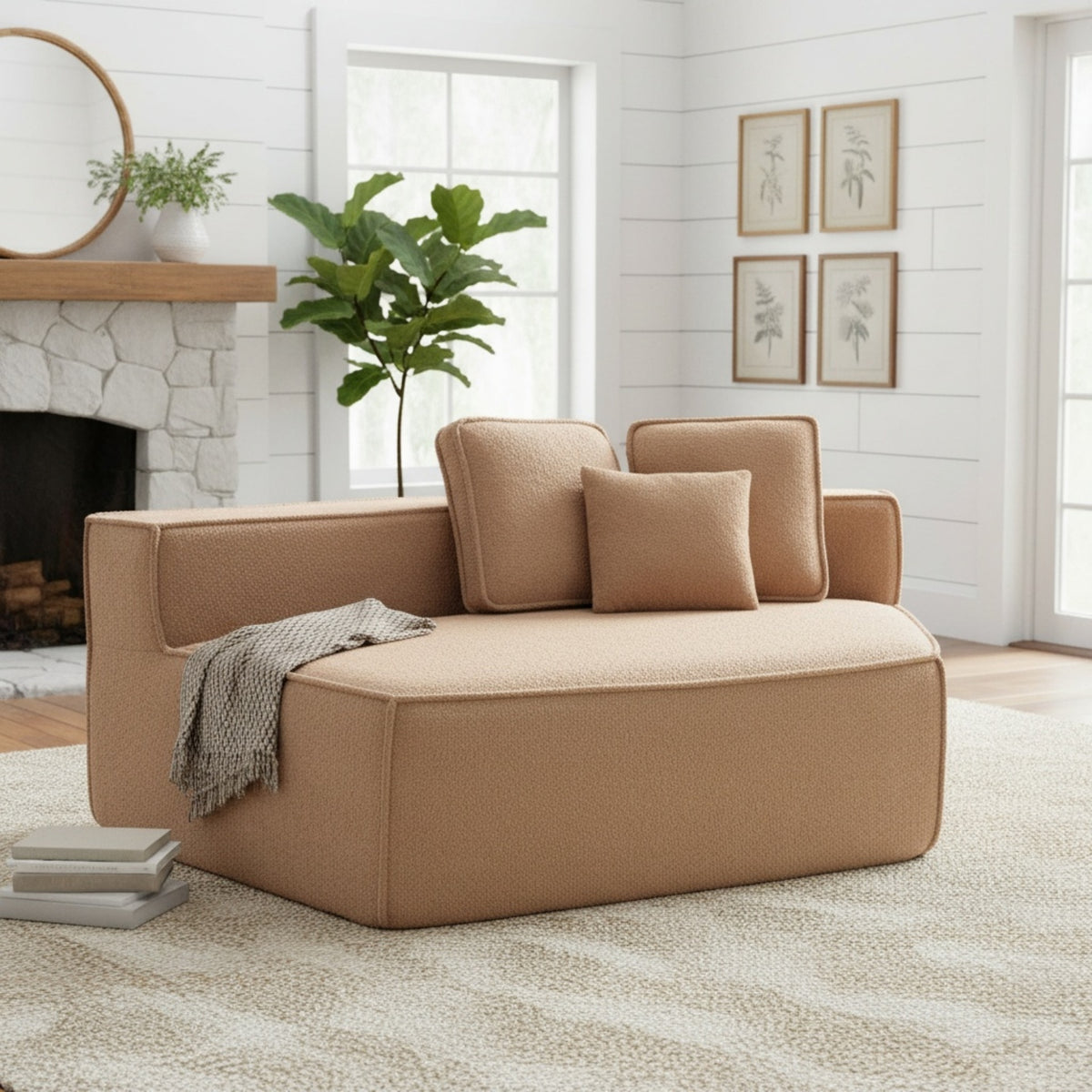 Brown Teddy Fleece Single Sofa Chair, Compressed Modular Floor Couch with Wide Seat and Three Back Cushions, Soft All-Foam Support, Cozy Lounge Chair for Living Room, Dorm, Kids & Pets-33017-R