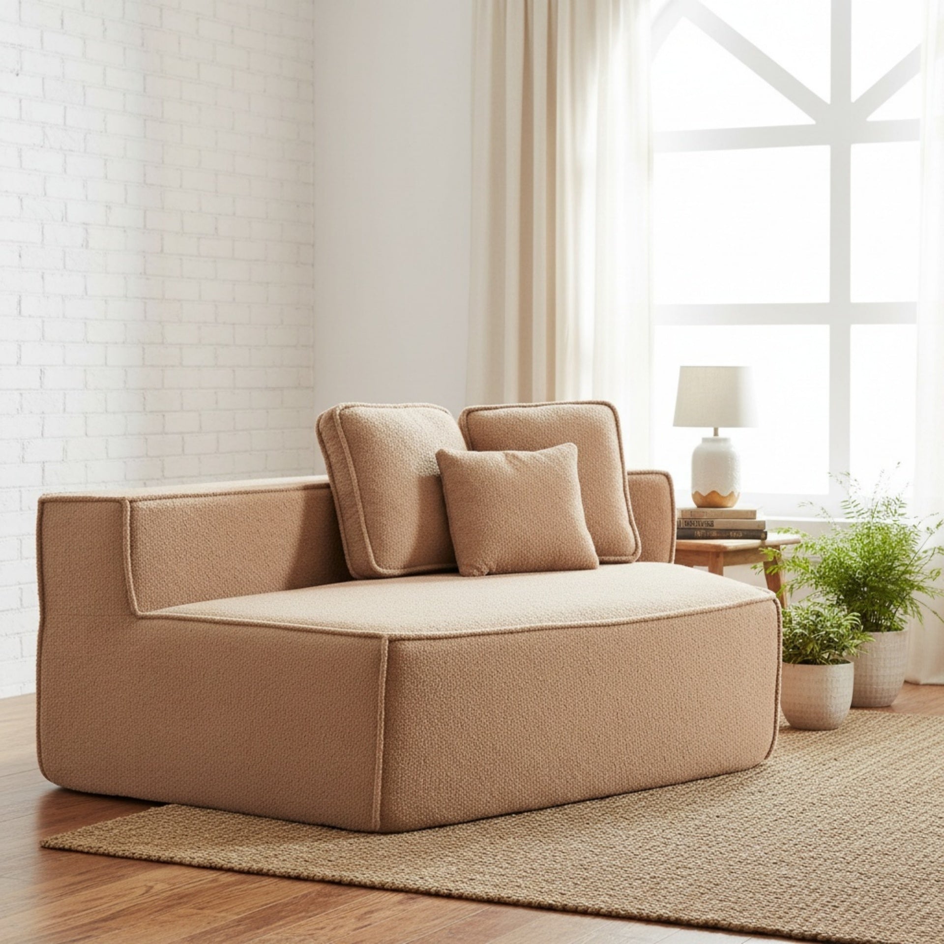 Brown Teddy Fleece Single Sofa Chair, Compressed Modular Floor Couch with Wide Seat and Three Back Cushions, Soft All-Foam Support, Cozy Lounge Chair for Living Room, Dorm, Kids & Pets-33017-R