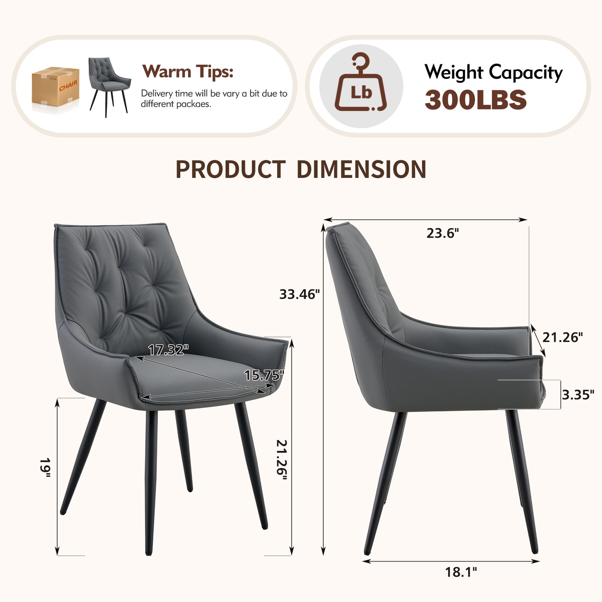 Dining Chairs Set of 4, Dark Gray Faux Leather Dining Room Chair, Metal Kitchen Chairs with Gold Mesh Texture and Black Sanded Legs, Flat Back Upholstered Chair (Dark Gray, Set of 4)