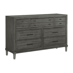 Transitional Style Gray Finish 1pc Dresser of 7 Drawers Dark Bronze Handles Wooden Bedroom Furniture