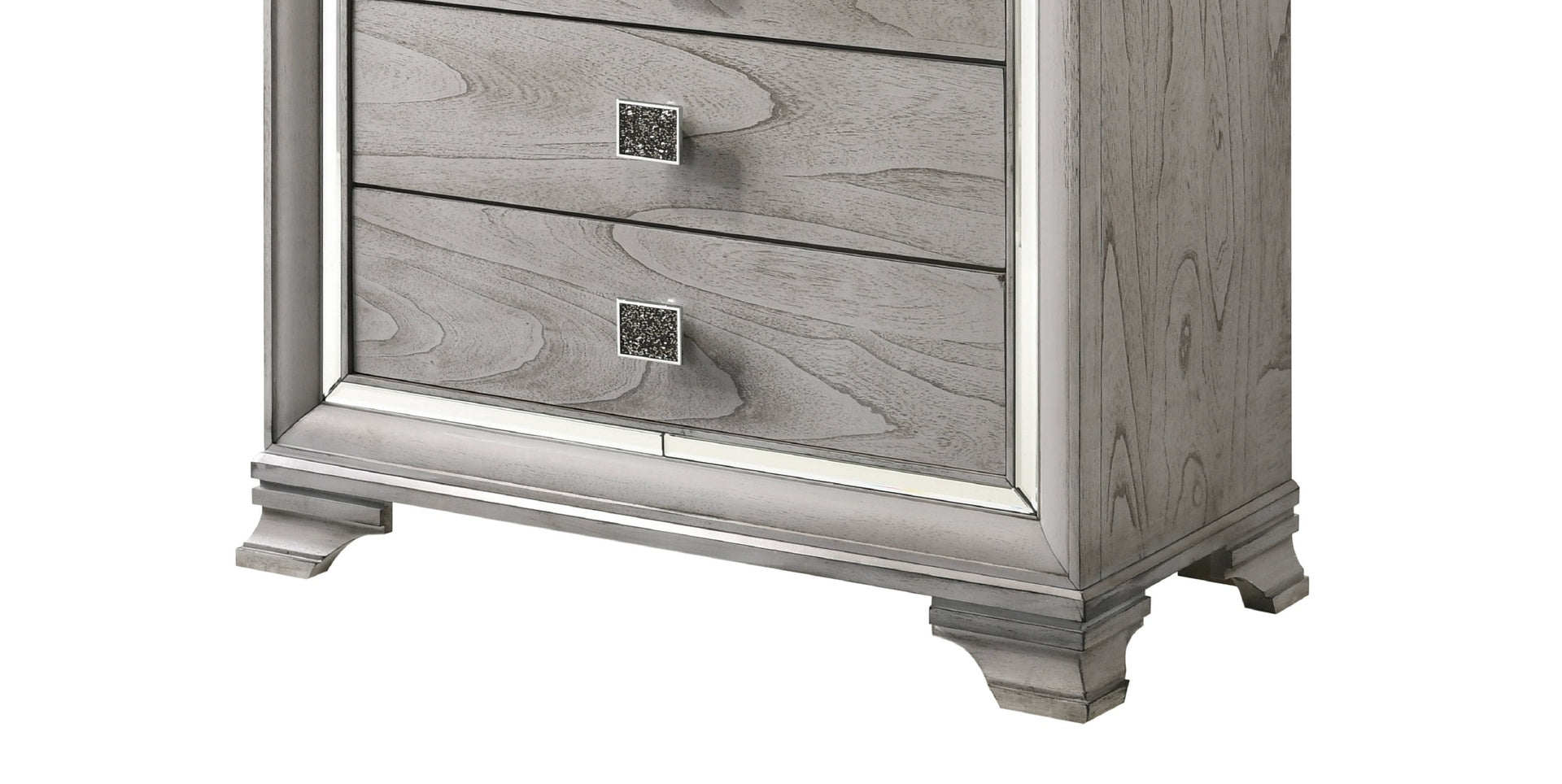 Contemporary 1pc Light Gray Brown Finish 5 Storage Drawer Chest Mirrored Accents Beautiful Solid Wood Wooden Bedroom Furniture