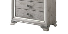 Contemporary 1pc Light Gray Brown Finish 5 Storage Drawer Chest Mirrored Accents Beautiful Solid Wood Wooden Bedroom Furniture