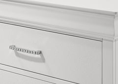 5-Drawer Tall Chest Modern 1pc White Texture Finish Solid Wood Wooden Crystal Tufted Handle Bedroom Home Furniture